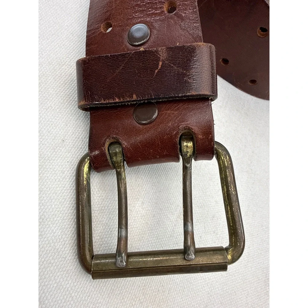 Cowhide Leather Double Prong Women's Belt Brown Boho 44